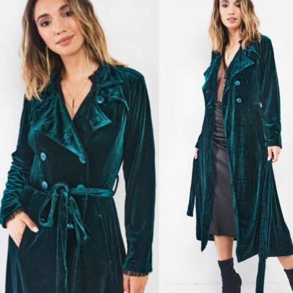 Jackets & Blazers - BEST SELLER! Velvet Green Trench Coat Duster